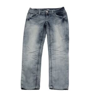 Almost Famous Pants Womens 11 Blue Ankle Low Rise Button Acid Wash Denim Jeans